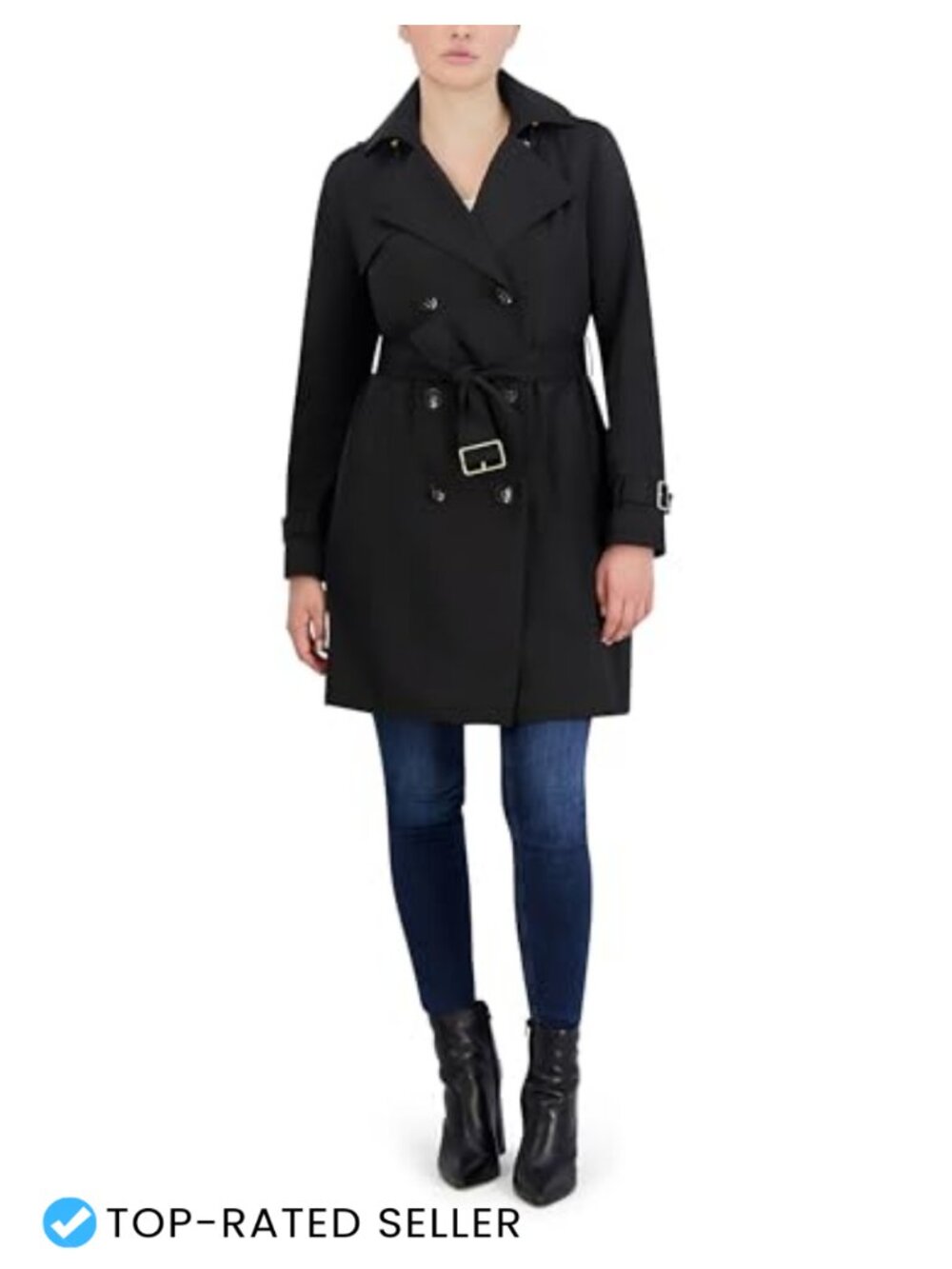 Double Breasted Trench Coat Cotton Blend Long Sleeve